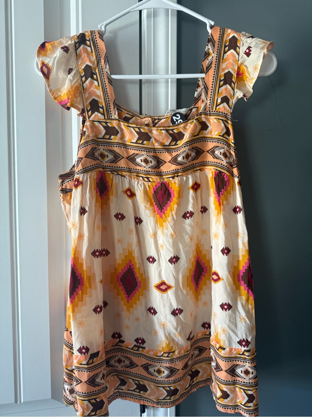 Boho Ivory and Orange Printed Summer Dress